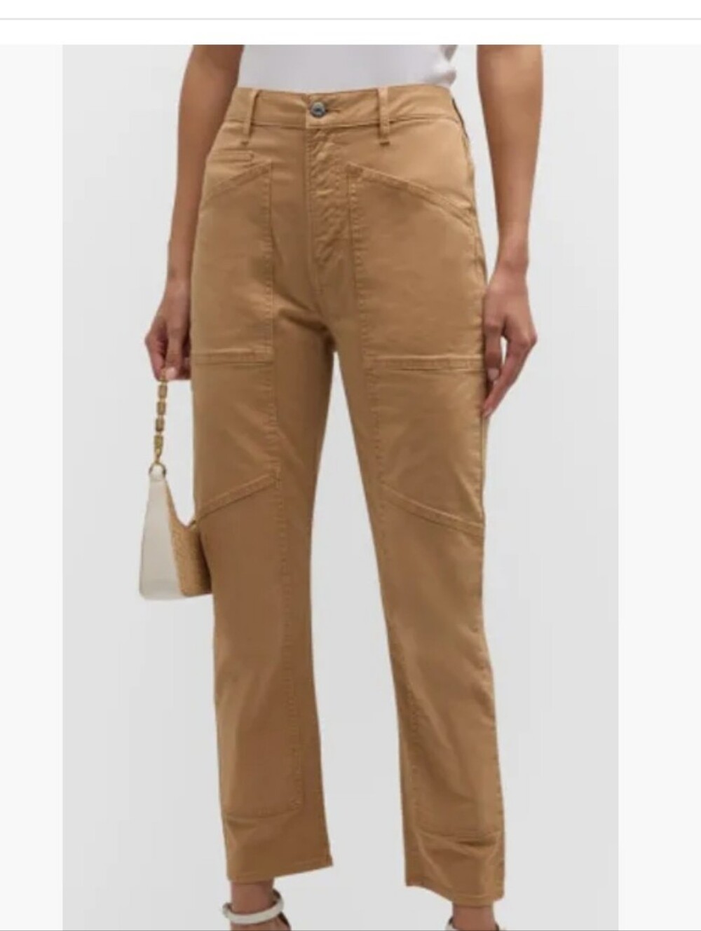 Veronica Beard Jeans The Arya Straight Leg Crop High Rise Pants In Khaki